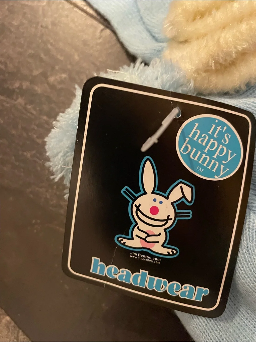 Happy Bunny Light Blue Beanie and Glove Set with Pink Bunny